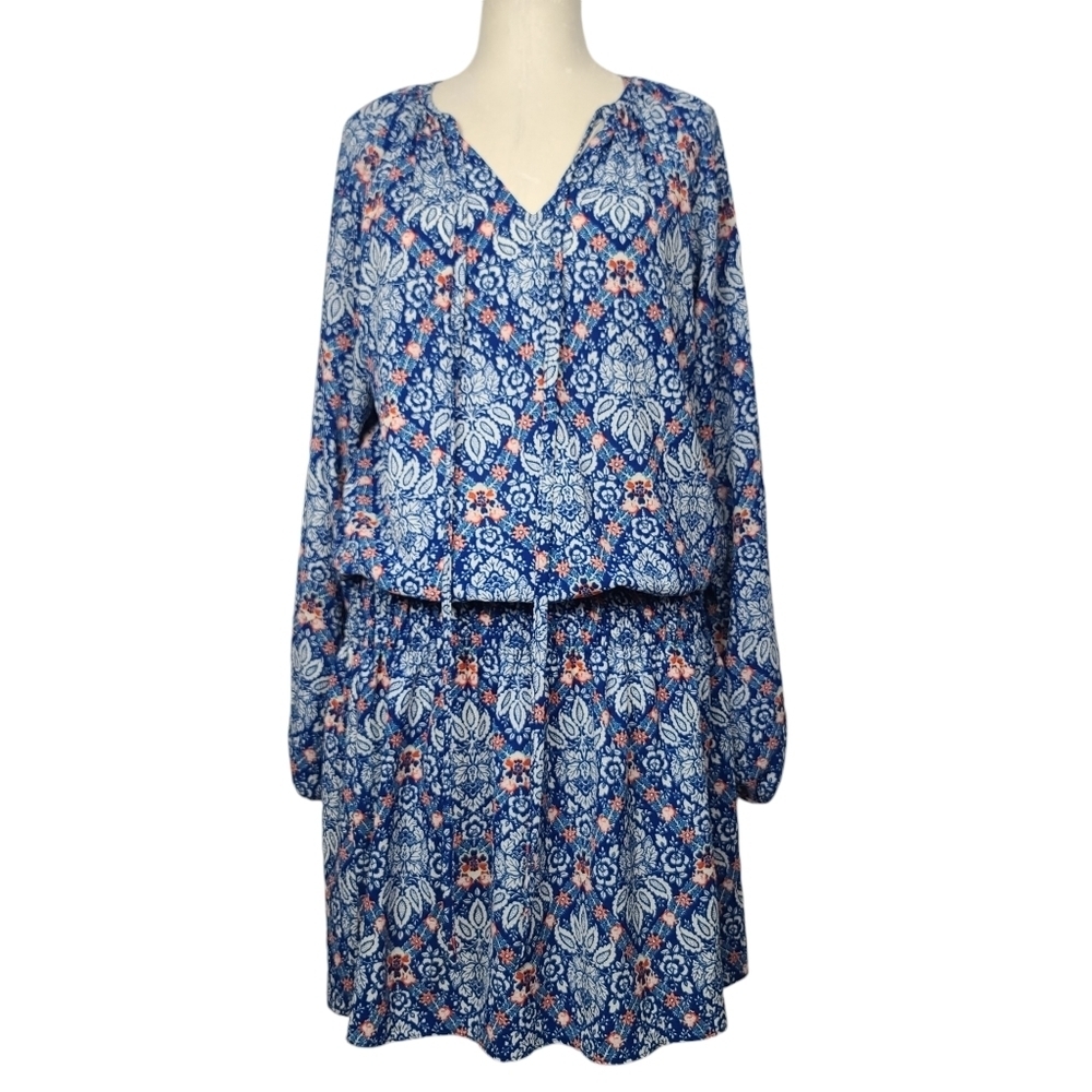 Nicole Miller Studio Floral V Neck Long Sleeve Dress 6